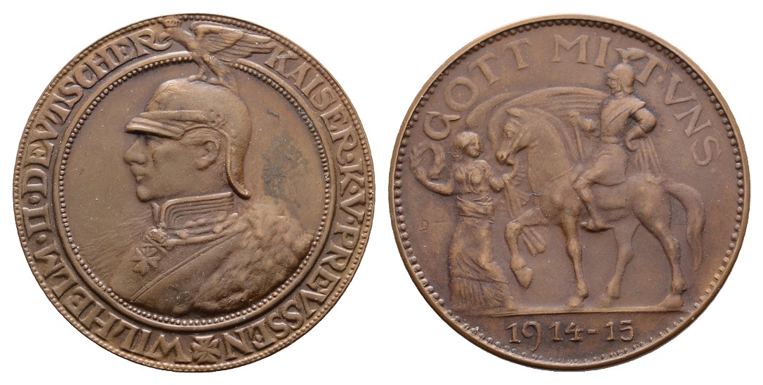  Linnartz Preussen Wilhelm II. Bronzemedaille 1915 (Dasio) a.d. 1.Weltkrieg R! vz+ Gewicht: 16,0g   