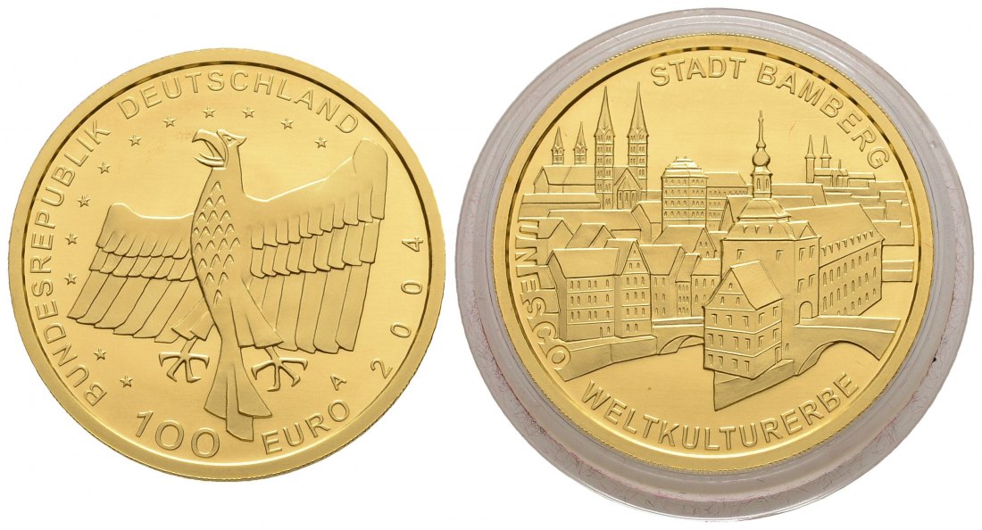 PEUS 3661 BRD 15,55 g Feingold. Stadt Bamberg OHNE Etui + Zertifikat 100 Euro GOLD 2004 A Stempelglanz (Originalkapsel)