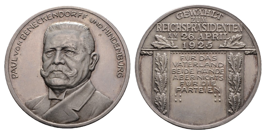  Linnartz Hindenburg Silbermedaille 1925 (Lauer) Wahl zum Reichspräsidenten vz Gewicht: 14,7g/990er   