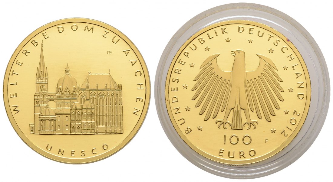 PEUS 3679 BRD 15,55 g Feingold. Dom zu Aachen OHNE Etui + Zertifikat 100 Euro GOLD 2012 F Stuttgart Stempelglanz (in Originalkapsel)