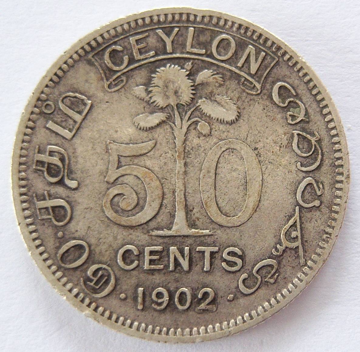  Ceylon 50 Cents 1902 Silber   