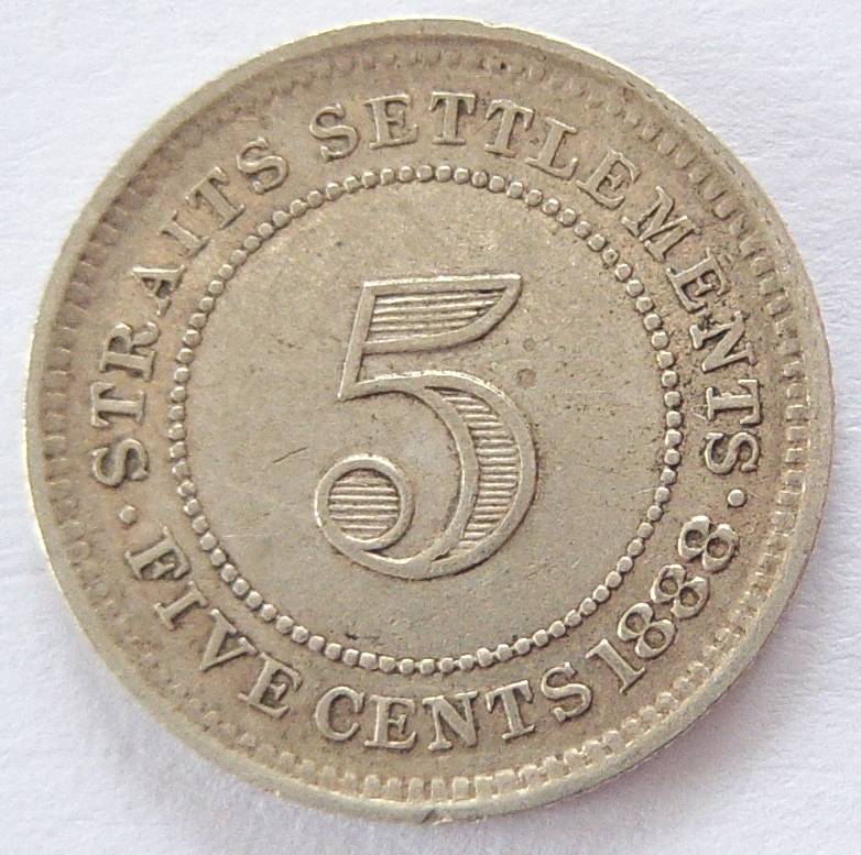  Straits Settlements 5 Cents 1888 Silber   