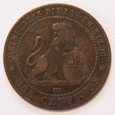  Spanien 2 Centimos 1870   