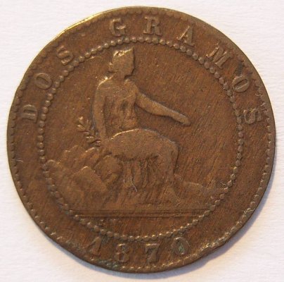  Spanien 2 Centimos 1870   