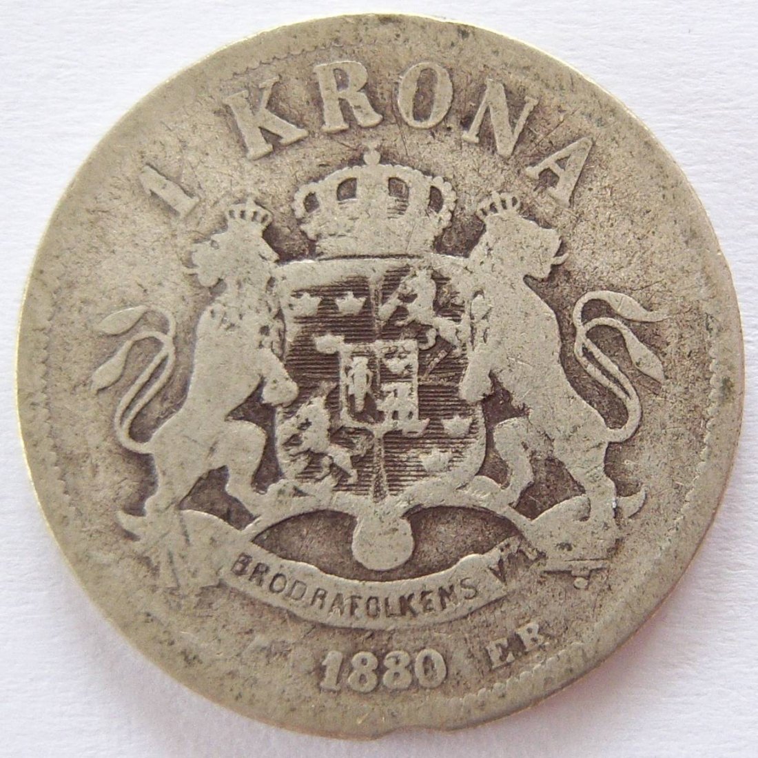  Schweden 1 Krone Krona 1880 Silber   