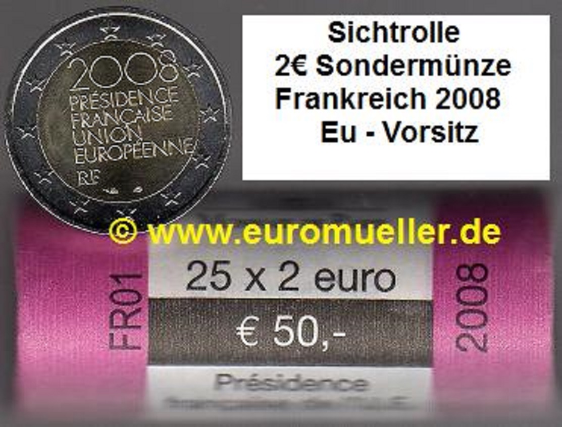 Frankreich Rolle...2 Euro Sondermünze 2008...EU - Ratspräsidentschaft   