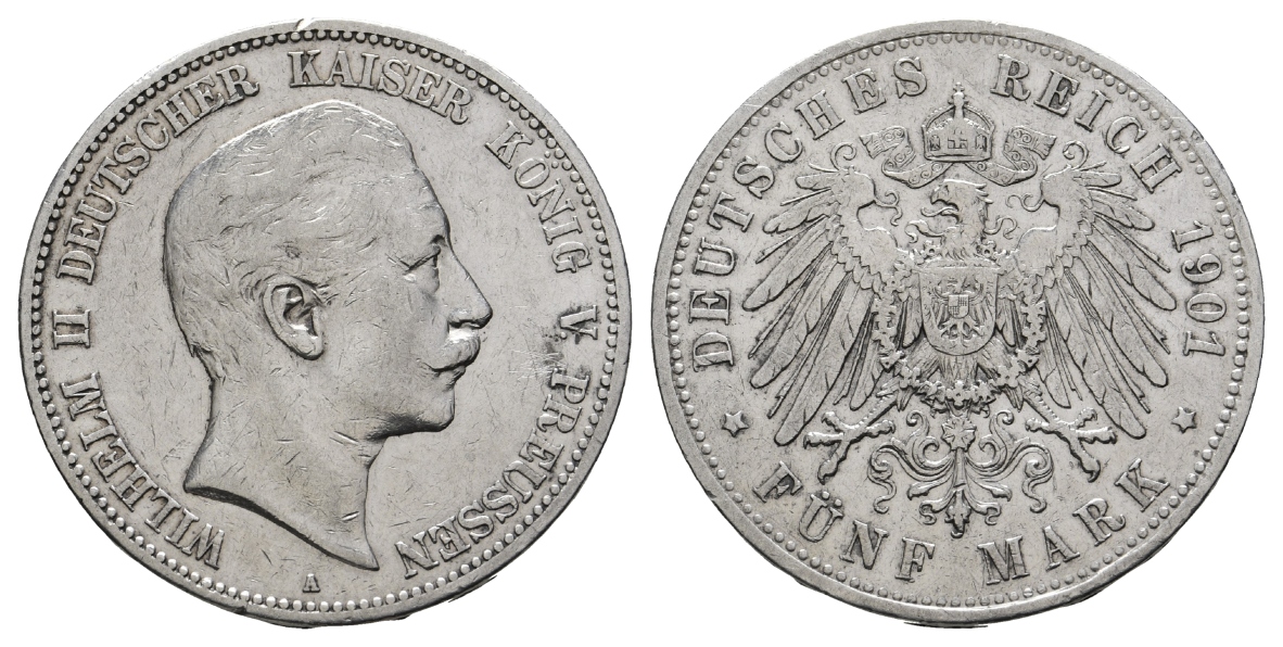  Preussen; Fünf Mark 1901, leichte Kratzer   