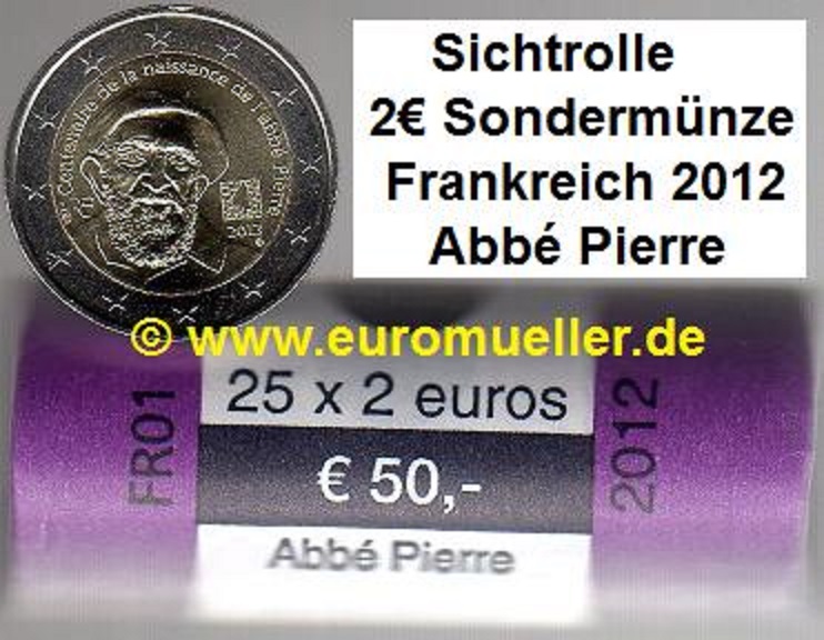 Frankreich Rolle...2 Euro Sondermünze 2012...Abbé Pierre   