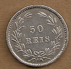  Portugal - 50 Reis 1880 Silber   