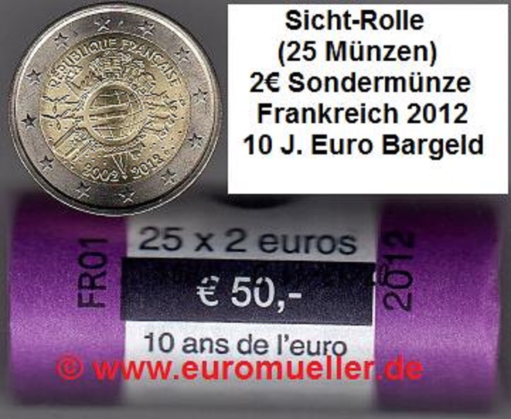 Frankreich Rolle...2 Euro Sondermünze 2012...10 J. Bargeld   