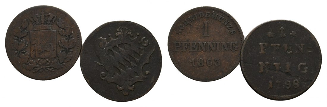  Altdeutschland; 2 Kleinmünzen 1863/1788   