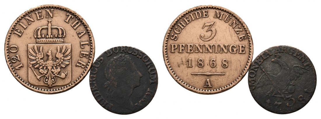  Altdeutschland; 2 Kleinmünzen 1868/1738   