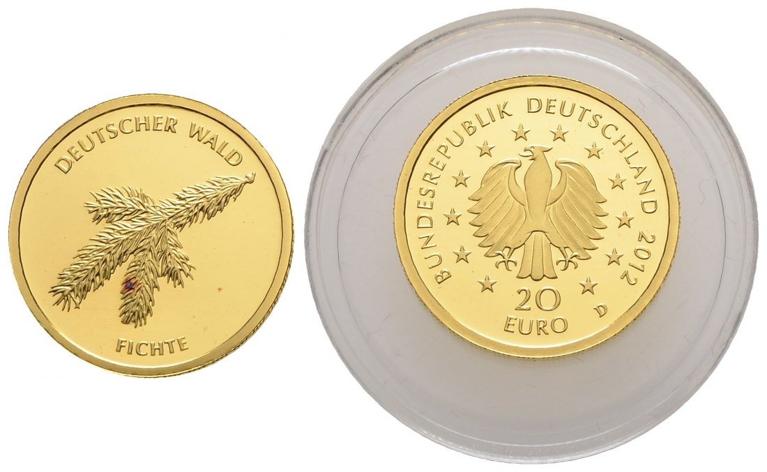 PEUS 3714 BRD 3,89 g Feingold. Deutscher Wald - Fichte D München OHNE Zertifikat + Etui 20 Euro GOLD 2012 D München Stempelglanz (Kapsel)