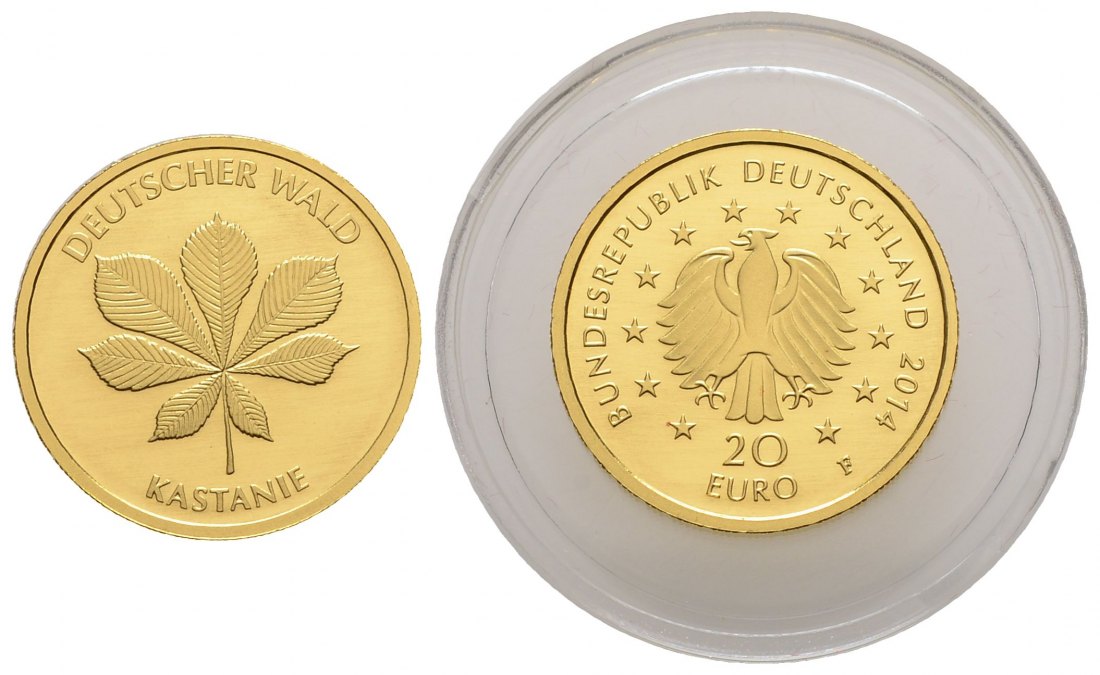 PEUS 3716 BRD 3,89 g Feingold. Deutscher Wald - Kastanie OHNE Zertifikat + Etui 20 Euro GOLD 2014 F Stuttgart Stempelglanz (in Kapsel)