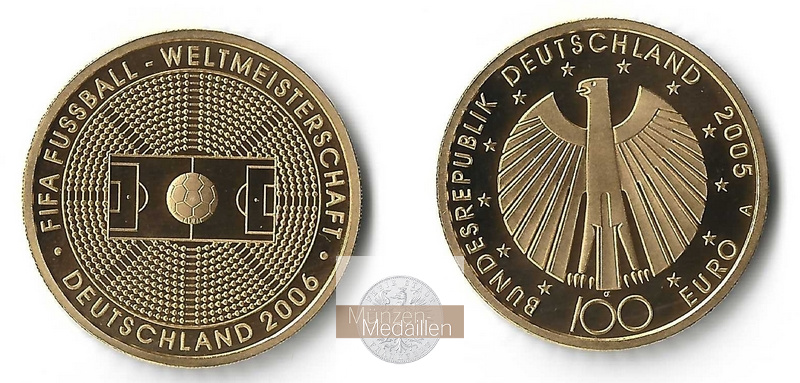 BRD   100 Euro MM-Frankfurt Feingold: 15,55g 2005 A Fifa Fußball 2006  