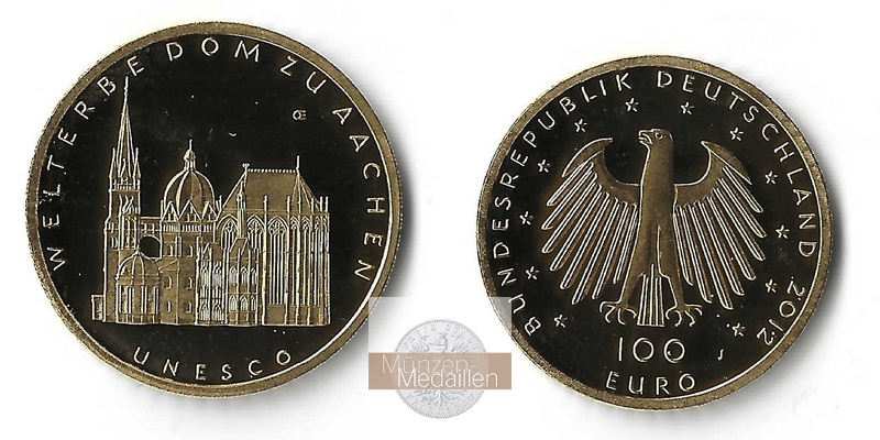 BRD   100 Euro  2012 J MM-Frankfurt Feingold: 15,55g UNESCO Weltkulturerbe - Dom zu Aachen  