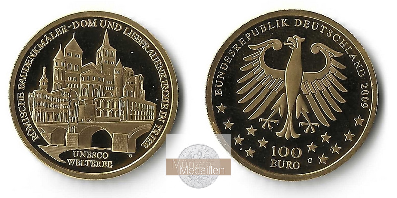 BRD   100 Euro  2009 G MM-Frankfurt Feingold: 15,55g UNESCO Weltkulturerbe - Trier  