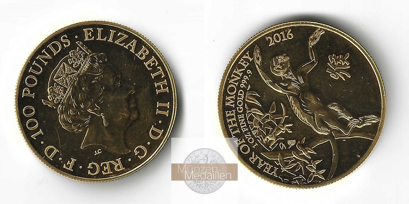 Grossbritannien MM-Frankfurt Feingold: 31,1g 100 Pounds - Queen Elizabeth II 2016 vorzüglich