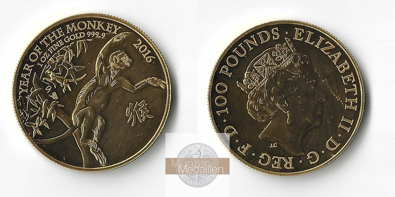 Grossbritannien MM-Frankfurt Feingold: 31,1g 100 Pounds - Queen Elizabeth II 2016 vorzüglich