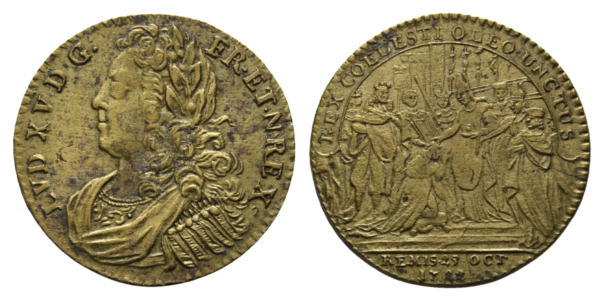  Frankreich, Rechenpfennig 1722; Bronze   