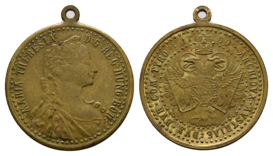 Maria Theresia; Medaille 1760, Bronze, tragbar, 8,91 g, Ø 30,0 mm   