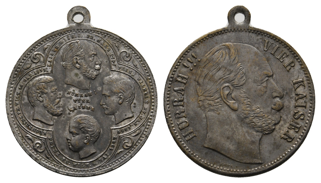  Preussen;  vier Kaisermedaille o.J., Bronze versilbert, tragbar, 9,62 g, Ø 30,4 mm   