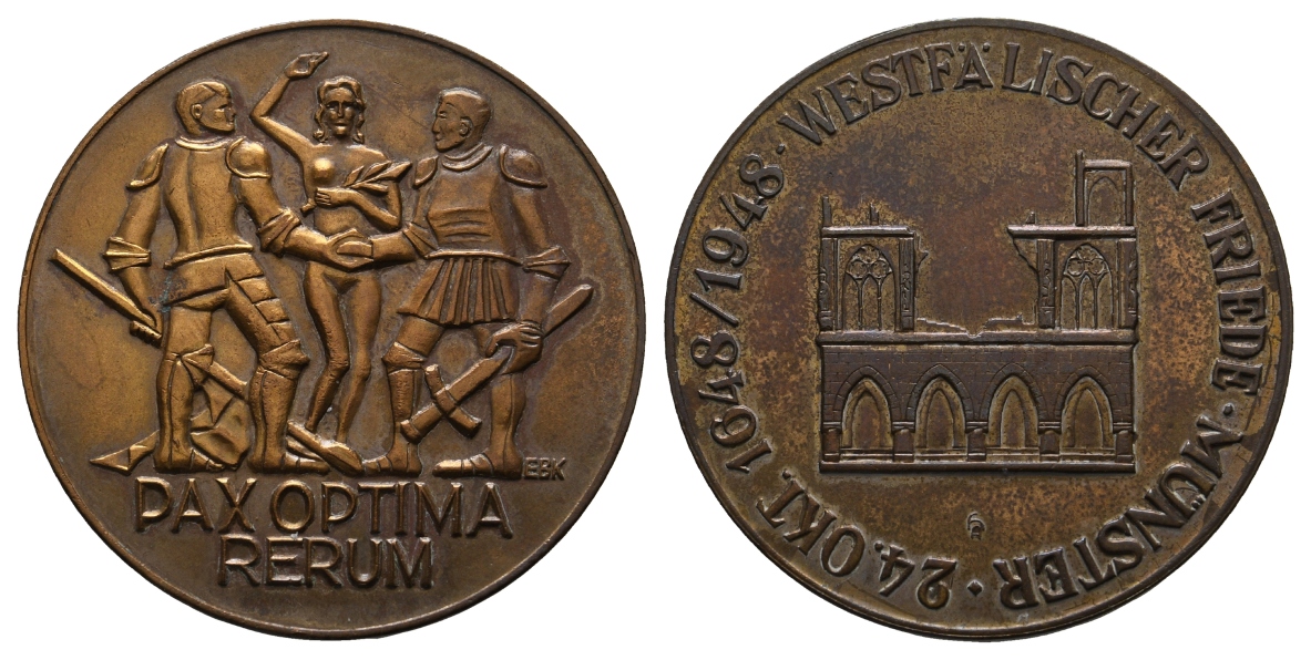  Münster, Westfälischer Friede; Medaille 1948, Bronze; 27,86 g, Ø 40,2 mm   