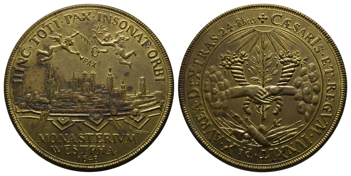  Münster, Westfälischer Friede; Medaille 1648, Prägung um 1900, Messing; 38,26 g, Ø 53,0 mm   