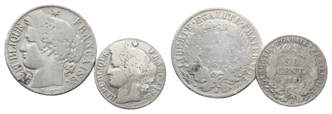  Frankreich; 2 Kleinmünzen 1872 / 1871   
