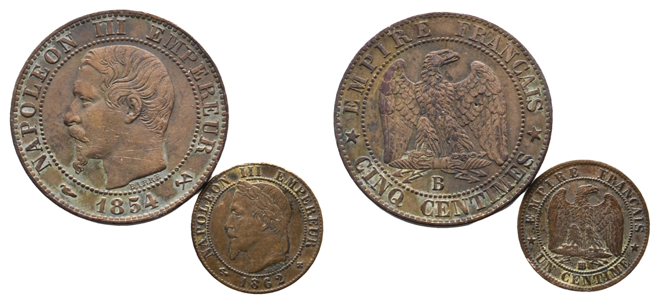  Frankreich; 2 Kleinmünzen 1854 / 1862   