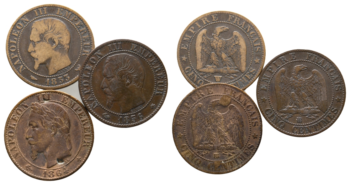 Frankreich; 3 Kleinmünzen 1853 / 1864 / 1856   