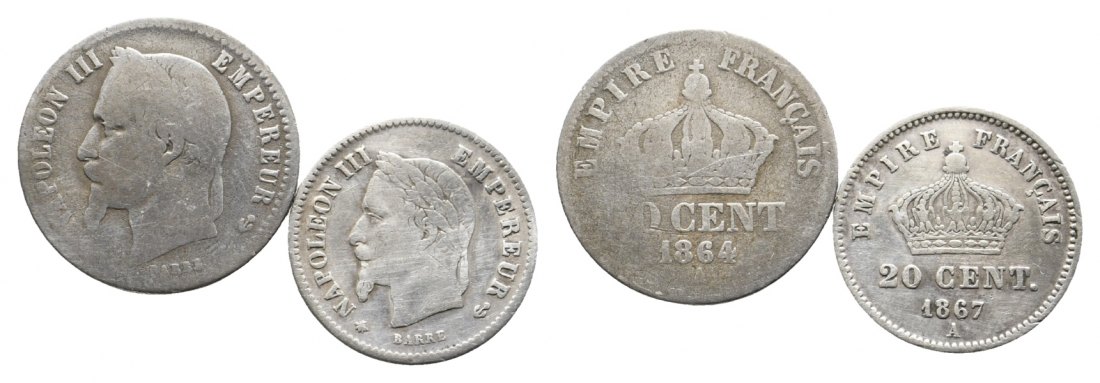  Frankreich; 2 Kleinmünzen 1864 / 1867   