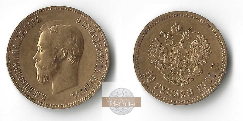 Russland  10 Rubel  1901 MM-Frankfurt Feingold: 7,76g Zar Nikolaus II. 1894-1917  