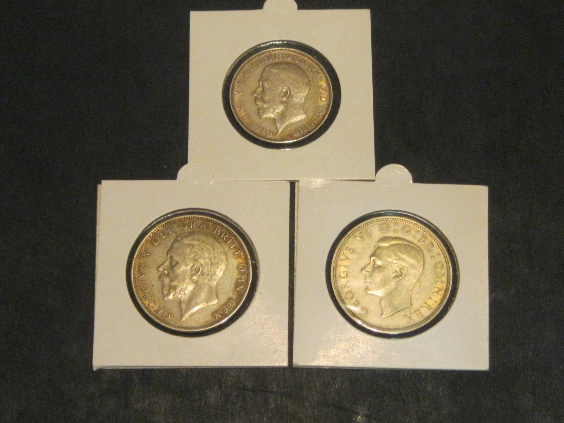 GREAT BRITAIN 3X 1 FLORIN 1912-1/2 CROWN 1931-1937.GRADE-PLEASE SEE PHOTOS.