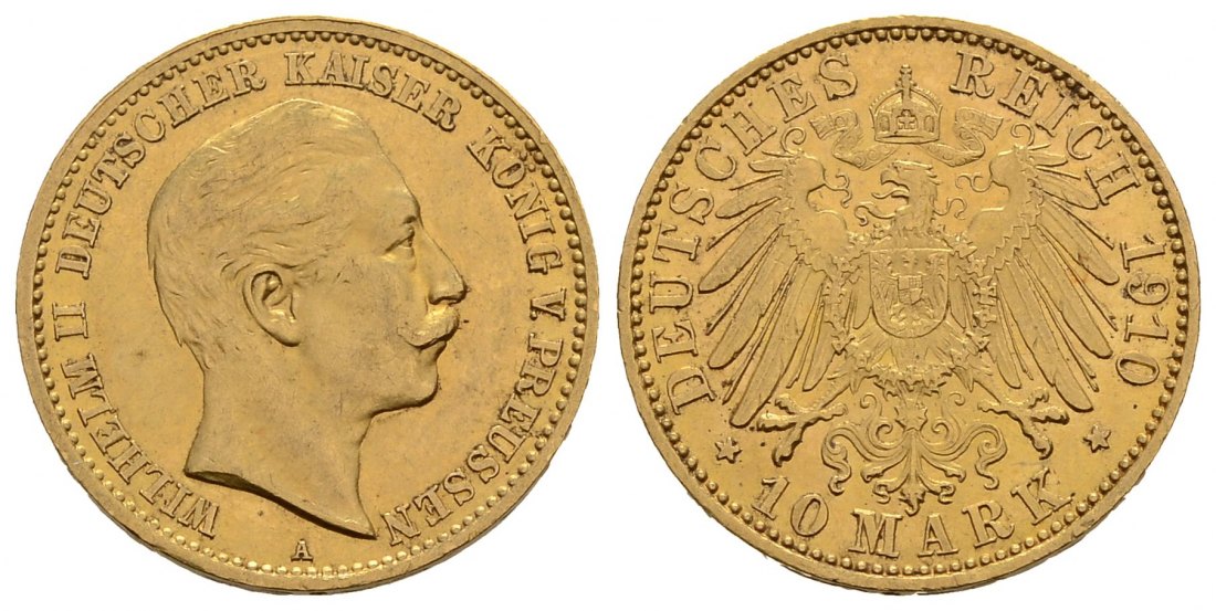 PEUS 3747 Preußen - Kaiserreich 3,58 g Feingold. Wilhelm II. (1888 - 1918) 10 Mark GOLD 1910 A Vorzüglich