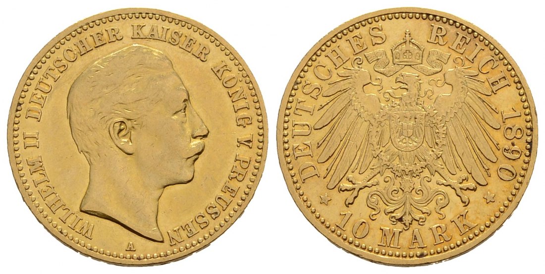 PEUS 3749 Kaiserreich - Preußen 3,58 g Feingold. Wilhelm II. (1888 - 1918) 10 Mark GOLD 1890 A Winzige Kratzer, fast Stempelglanz