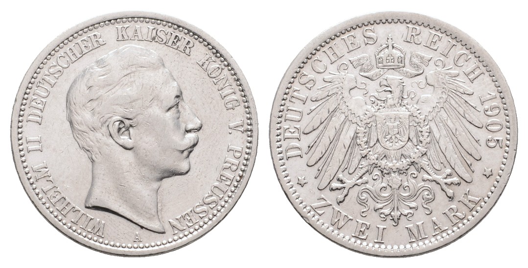  Linnartz KAISERREICH Preussen Wilhelm II. 2 Mark 1905 A, ss   