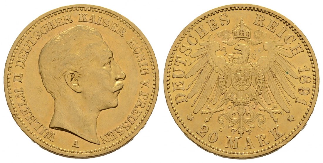 PEUS 3754 Preußen - Kaiserreich 7,16 g Feingold. Wilhelm II.(1888 - 1918) 20 Mark Gold 1891 A Sehr schön