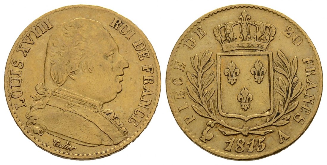 PEUS 3758 Frankreich 5,81 g Feingold. Ludwig XVIII. (1815 - 1824) 20 Francs GOLD 1815 A Paris Sehr schön