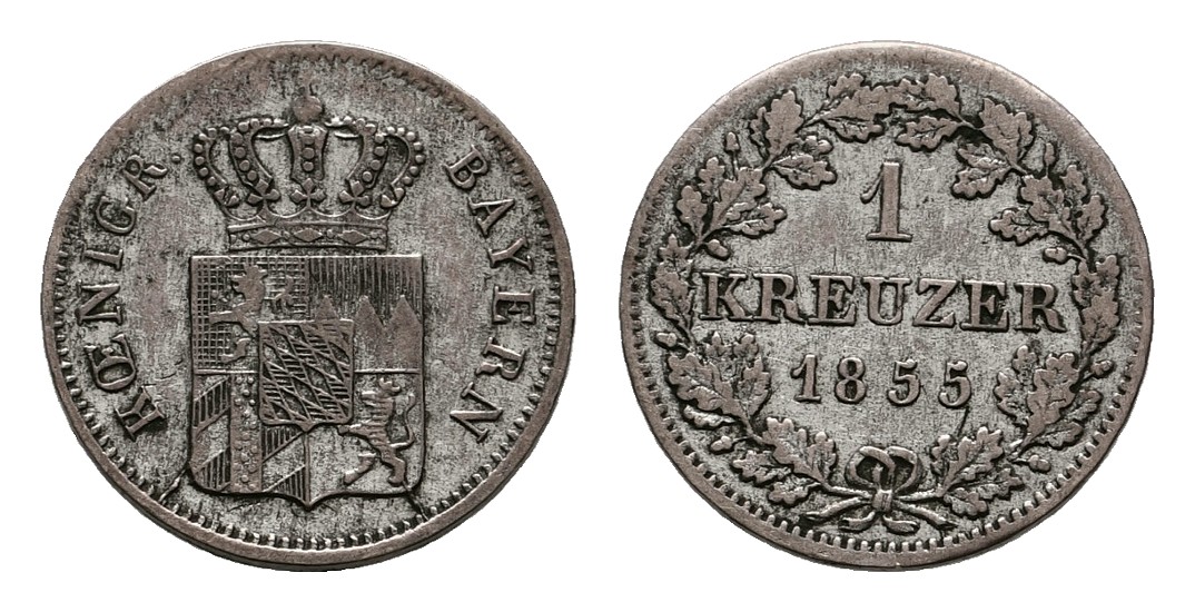  Linnartz Bayern Maximilian II. 1 Kreuzer 1855 ss   