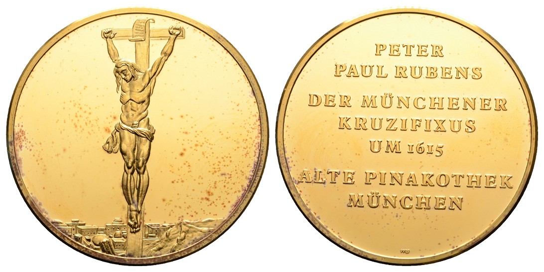  Linnartz München Silberne Kunstmedaille, Alte Pinakothek, Rubens-Kruzifix, 50,16/fein, 51 mm, PP   
