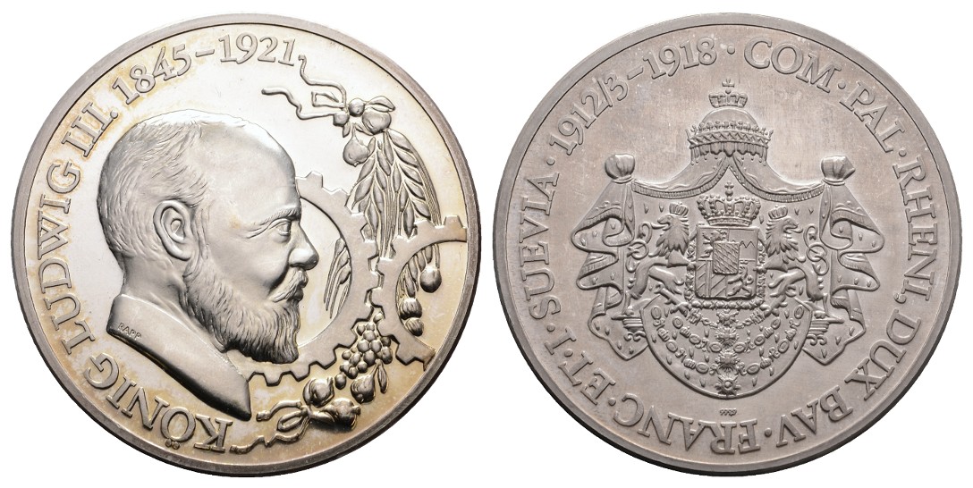  Linnartz Bayern Ludwig III. Feinsilbermedaille (Rapp),50 mm, 49,9/fein, PP   