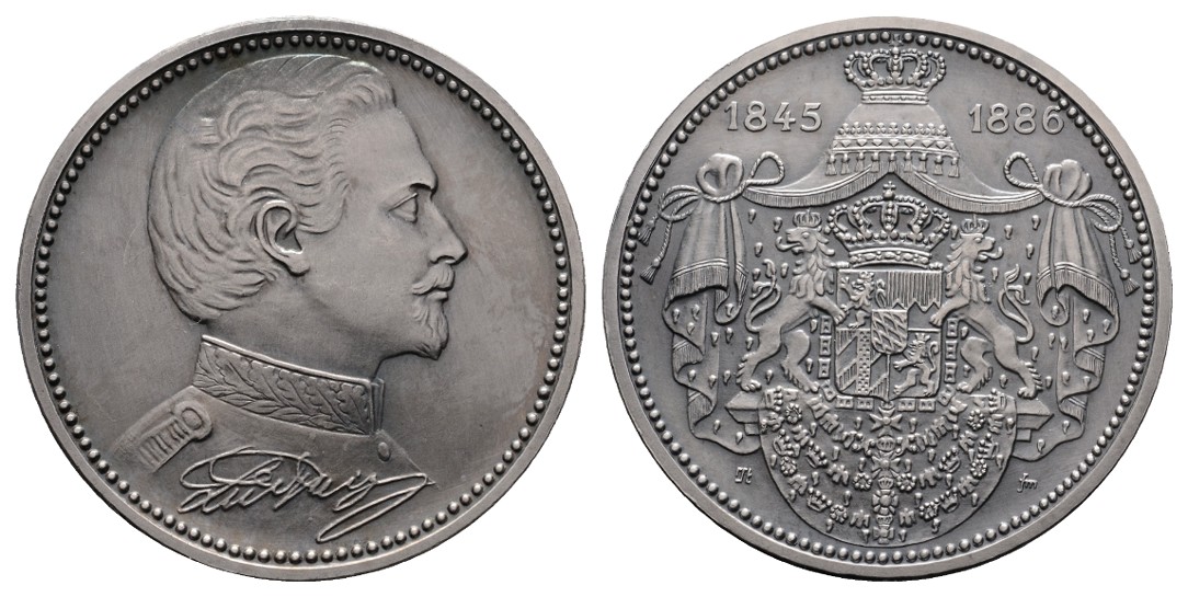  Linnartz Bayern Ludwig II. Silbermedaille o.J. stgl matt Gewicht: 29,7g/999   