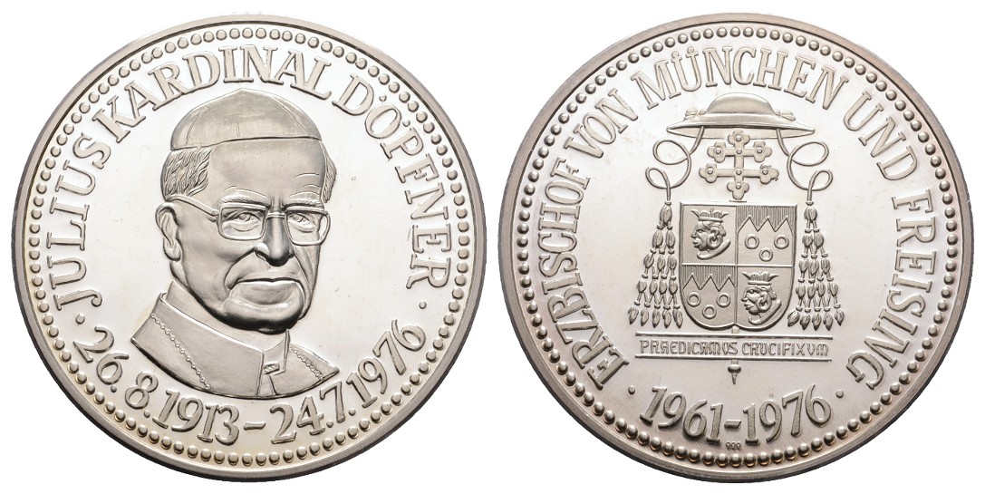  Linnartz Bayern Silbermedaille 1976, Kardinal Döpfner, 50,14/fein, 50 mm, PP   