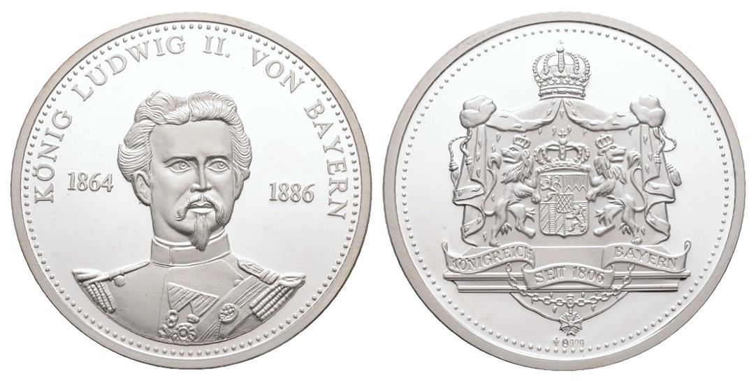  Linnartz Bayern Silbermedaille o.J. Ludwig II., 19,62/fein, 40 mm, PP   