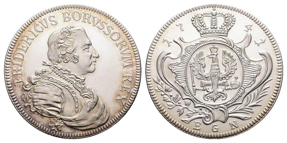  Linnartz Preussen Friedrich der Große, REPLIK des seltenen Talers 1741 EGN, 28,8/fein, 40 mm, PP   
