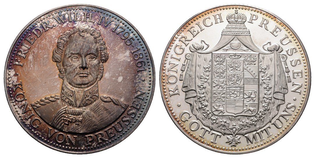  Linnartz Preussen Friedrich Wilhelm IV.,1795-1861, Feinsilbermedaille o.J., 44 Gr, 48 mm, PP   