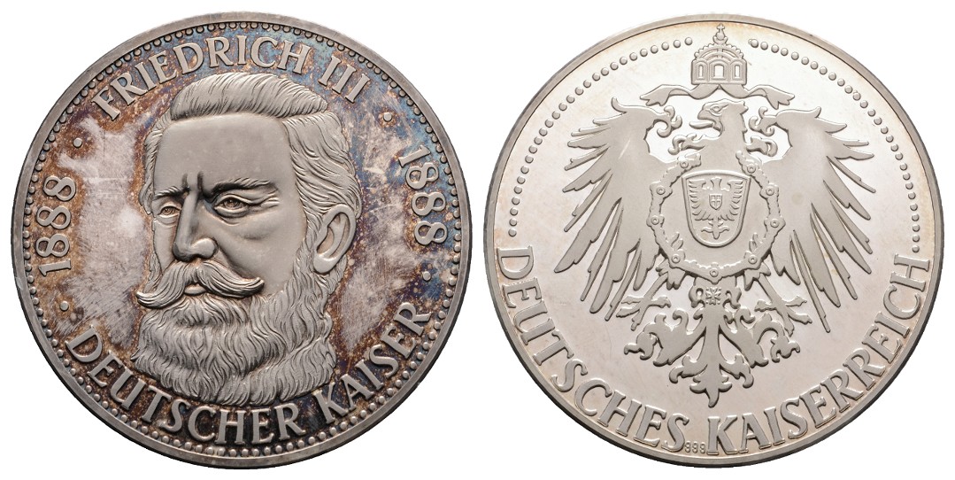  Linnartz Preussen Friedrich III.,1888, Feinsilbermedaille o.J., 34,9 Gr, 50 mm, PP   