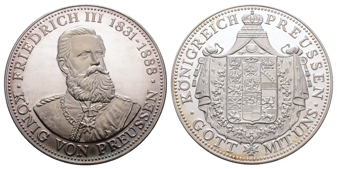  Linnartz Preussen Friedrich III.,1888, Feinsilbermedaille o.J., 44,2 Gr, 48,5 mm, PP   