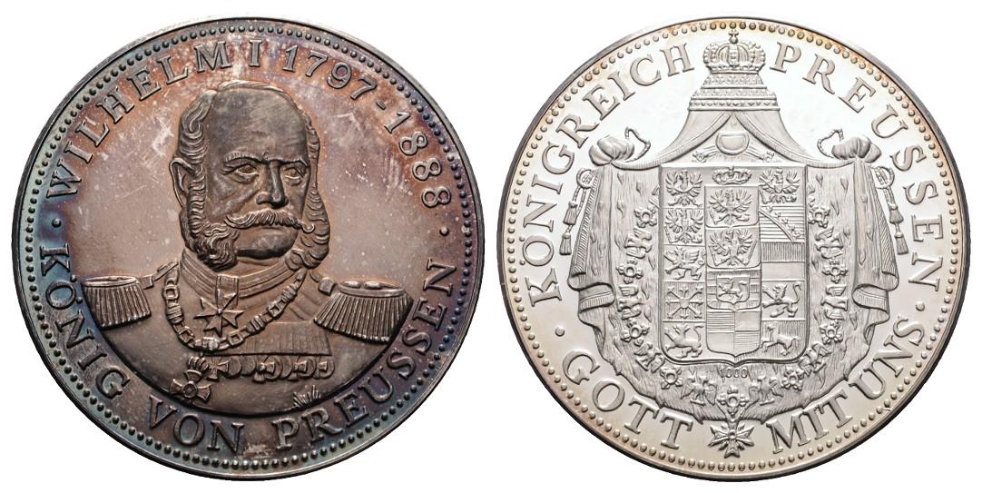  Linnartz Preussen Wilhelm I.,1797-1888, Feinsilbermedaille o.J., 44/fein, 48,2 mm, PP   